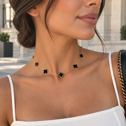 Conjunto Colar + Pulseira Trevo Preto em Prata 925 - Velare
